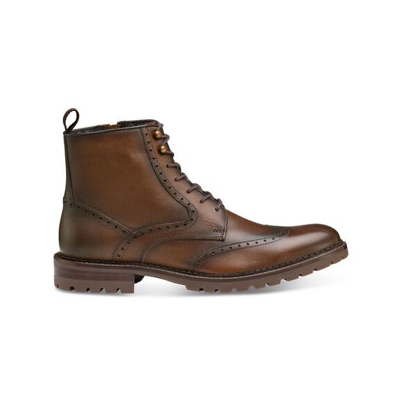 JOHNSTON & MURPHY Mens Brown Garrison Toe Block Heel Leather Boots Shoes 11.5 M - Picture 2 of 7